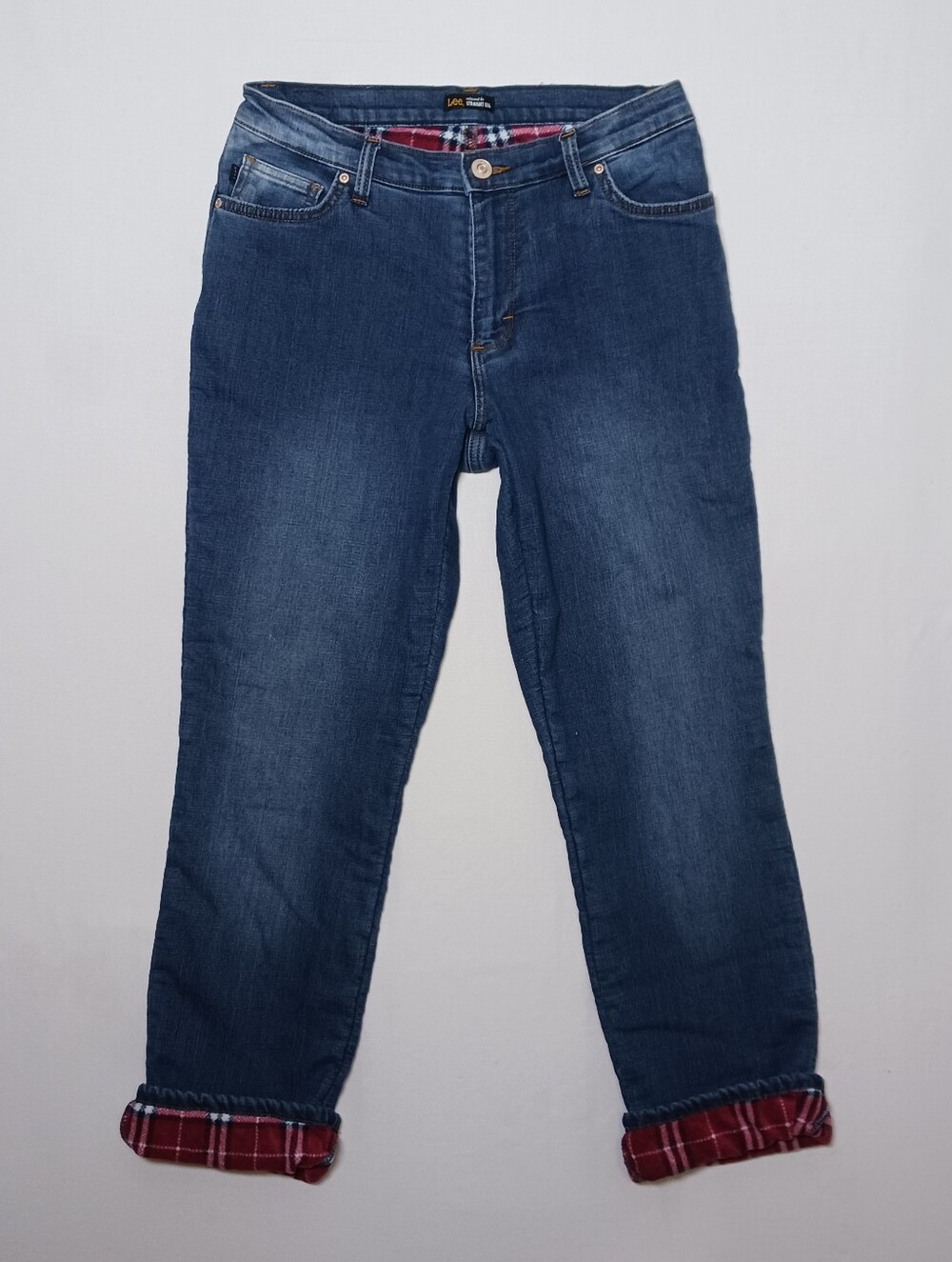Lee Womens Flannel Lined Relaxed Straight Jeans Size 10 Dark Blue Wash 31X30